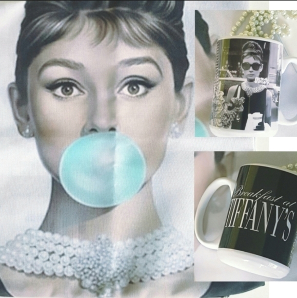 Pillow Cover & Mug Audrey Hepburn and Breakfast at Tiffanys 16 Inch Square - Picture 1 of 10